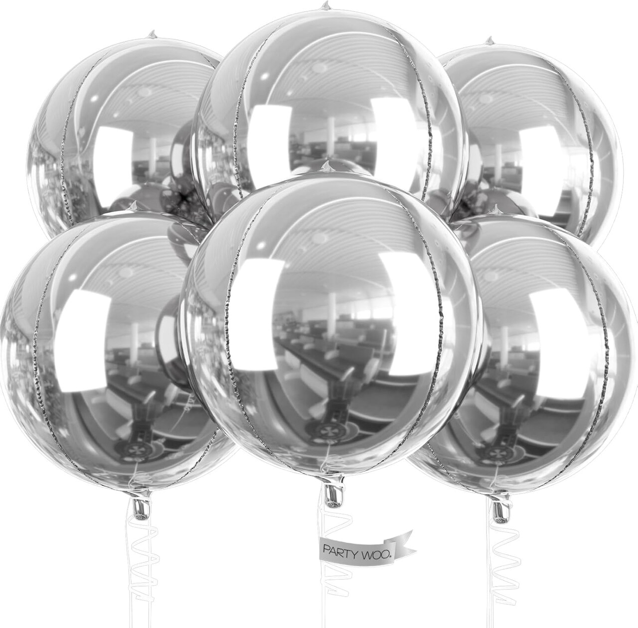 6-Pack Metallic Silver 22" Large Round Foil Balloons – Giant 4D Mirror Ball Mylar Balloons for Graduation, Birthday, Engagement & Space-Themed Party Decorations (Silver-0214)